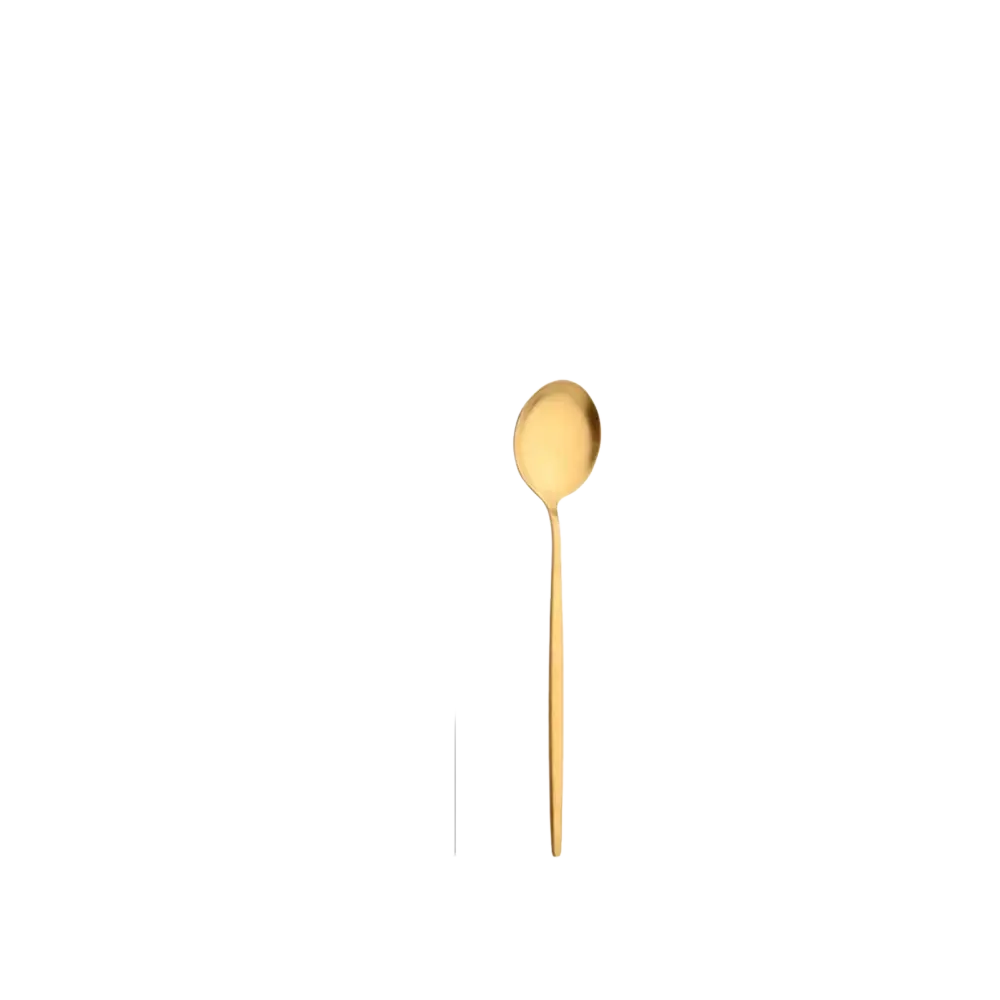 A sleek 13cm gold matte stainless steel spoon with minimalist design and smooth metallic finish from flatware set