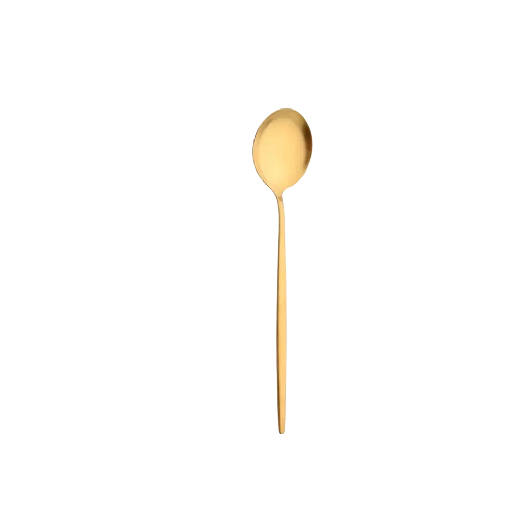 A sleek 18.5cm gold-toned stainless steel spoon with minimalist design from gold matte flatware set