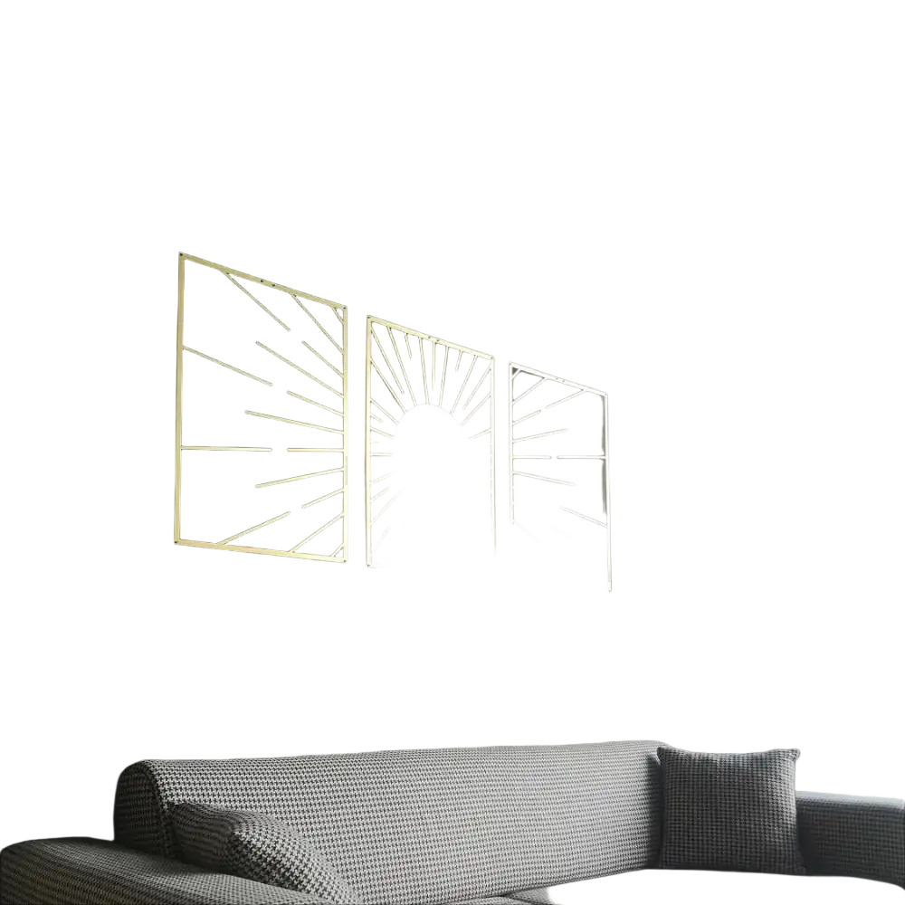 Gold metal sunburst wall art set of three gold-toned metal panels for decorative home display