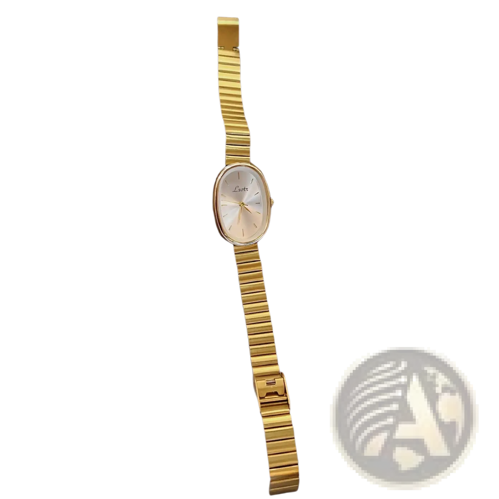 Gold minimalist oval quartz watch for women featuring a gold-toned rectangular case and white dial with subtle hour markers