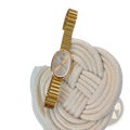 Gold minimalist oval quartz watch for women with gold-toned sleek metallic bracelet and a minimalist dial