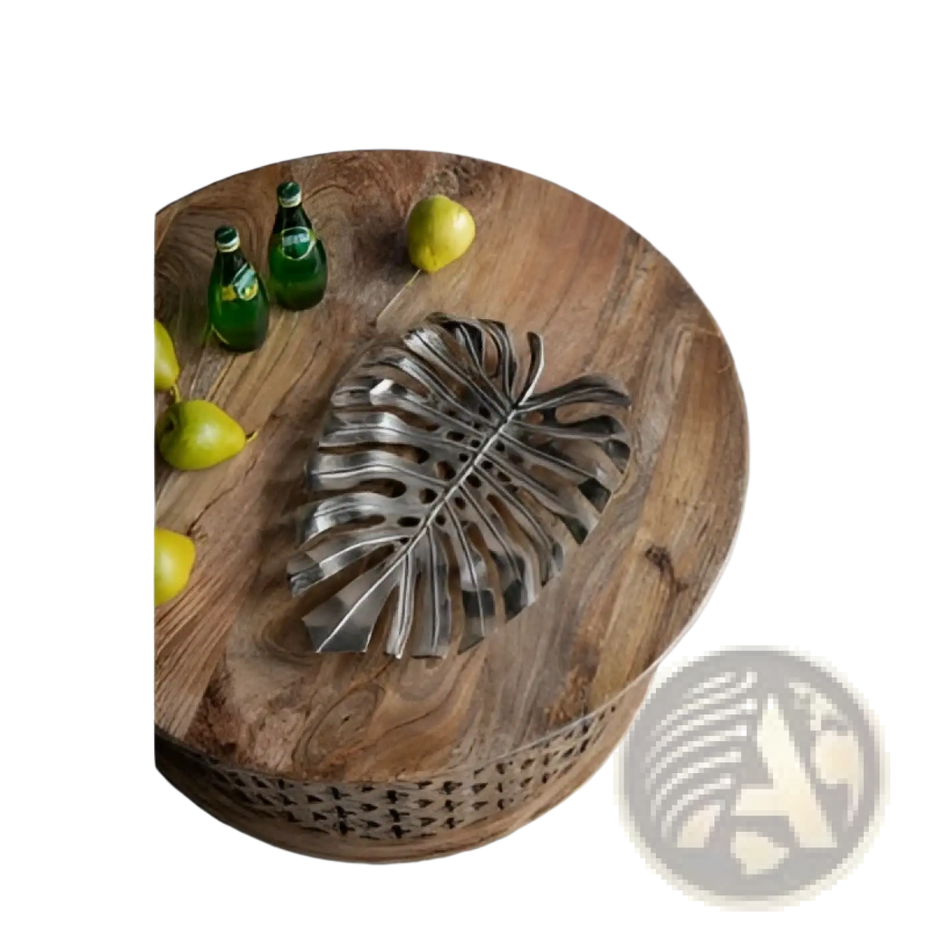 Silver monstera leaf-shaped serving tray with textured metallic finish for gold monstera leaf wall decor collection