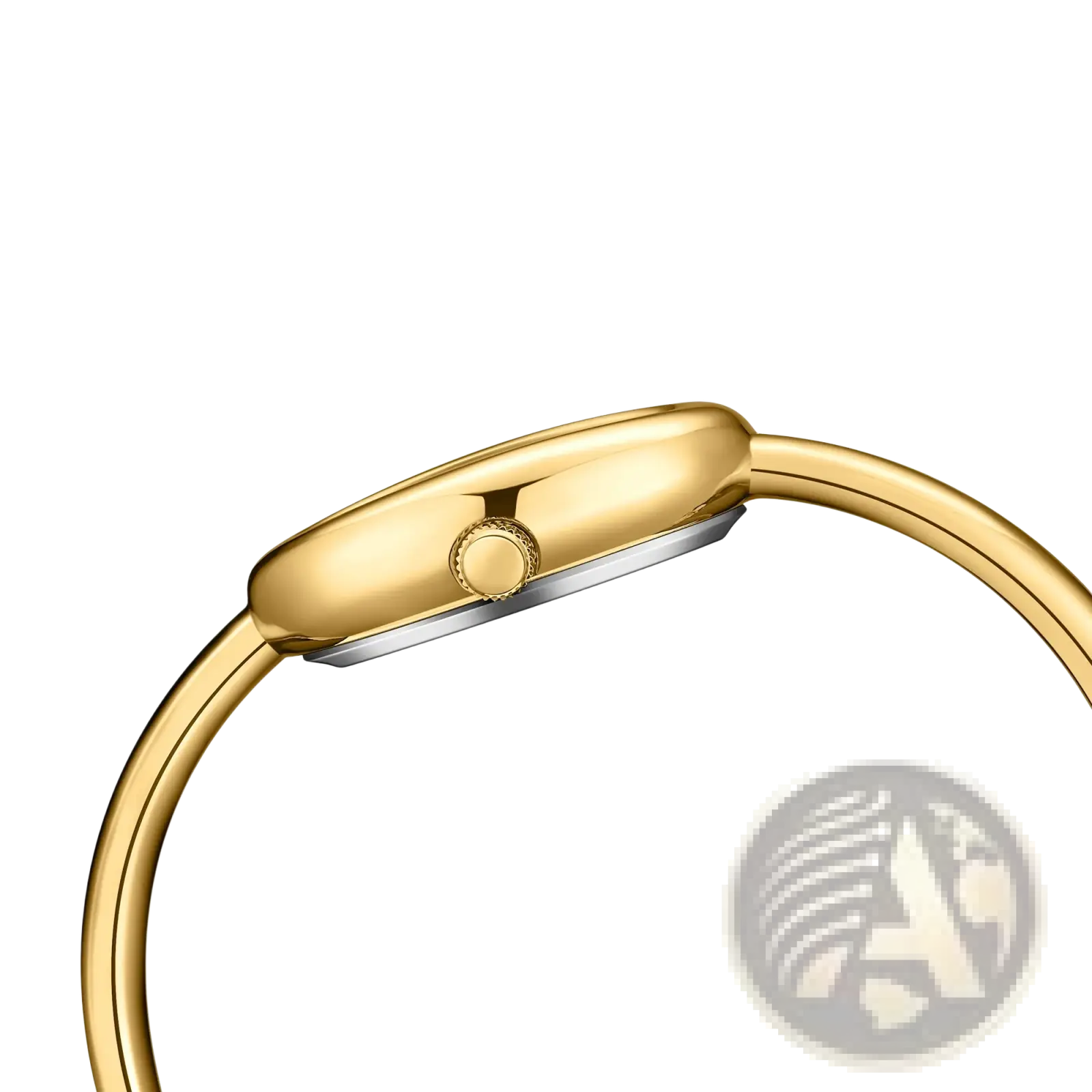 Gold oval women quartz watch with gold-tone stainless steel minimalist bracelet and polished curved crown