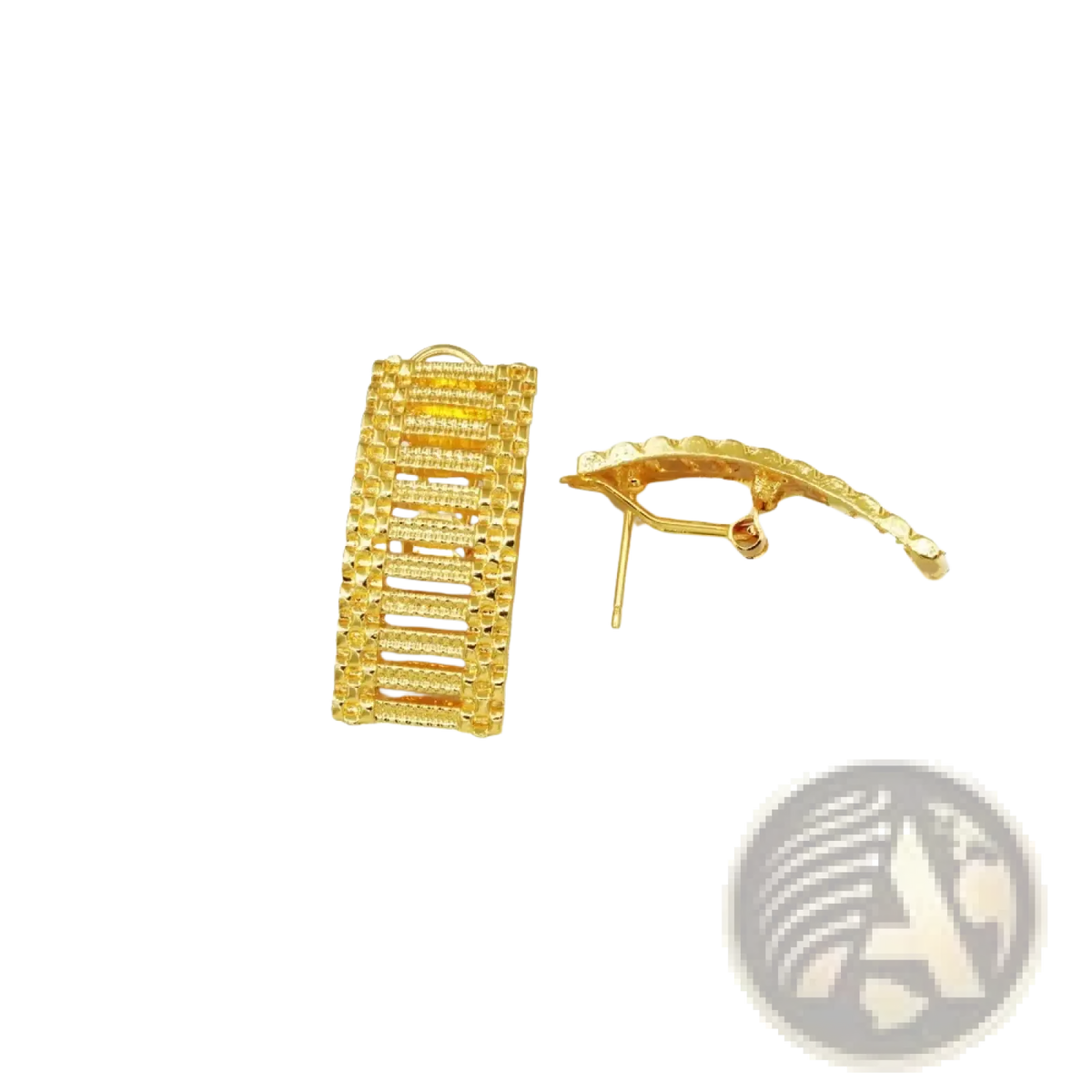 Gold plated african luxury jewelry set with gold rectangular clip-on earrings featuring intricate lattice texture