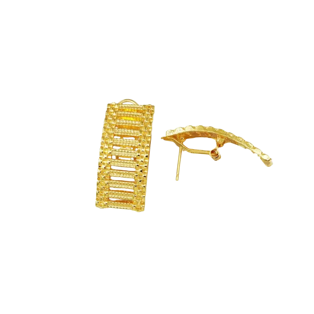 Gold plated african luxury jewelry set with gold rectangular clip-on earrings featuring intricate lattice texture