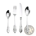 Silver-plated cutlery set with ornate vintage-inspired handles and polished reflective surfaces for western dining