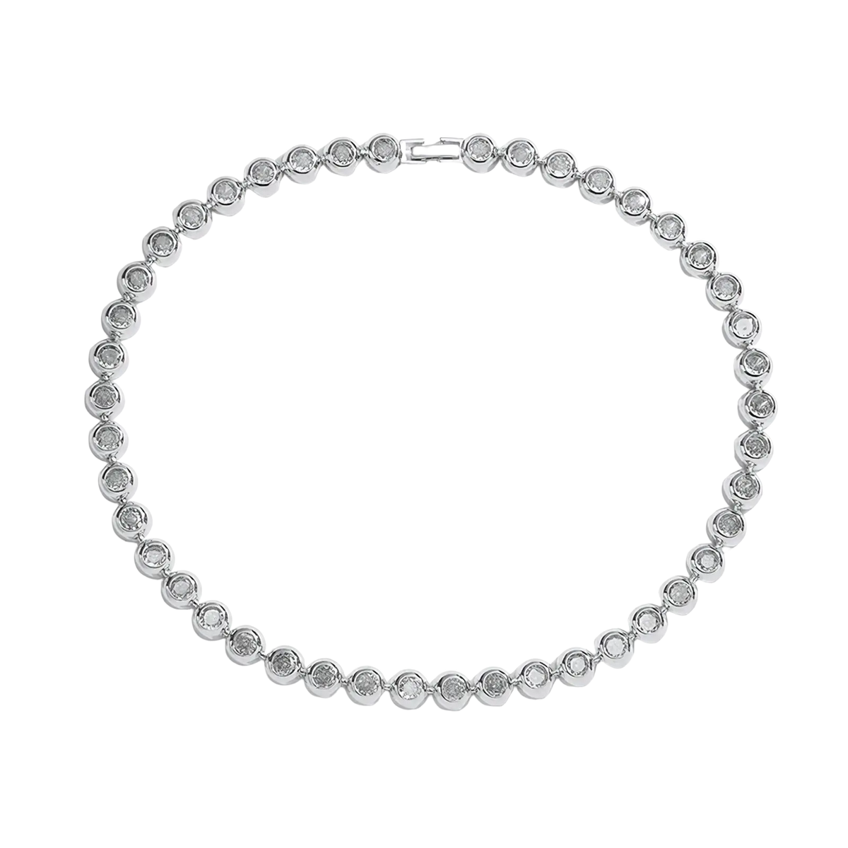 Silver tennis bracelet with continuous round sparkling stones set in a sleek polished band from gold plated cz jewelry set