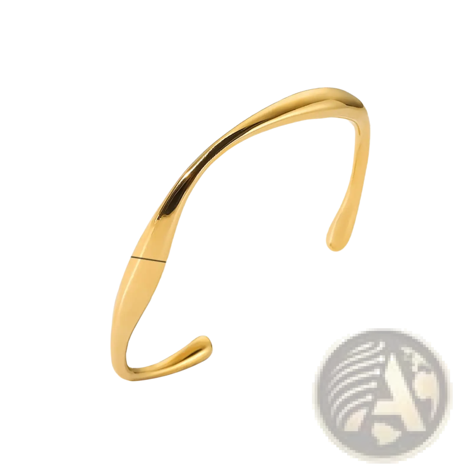 Gold plated stainless steel zirconia gemstone bangle bracelet in gold tone with a sleek curved open cuff design