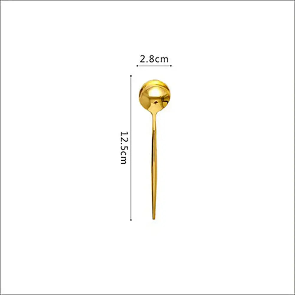 A sleek gold 304 stainless steel spoon with polished metallic finish and elongated handle from luxury cutlery set