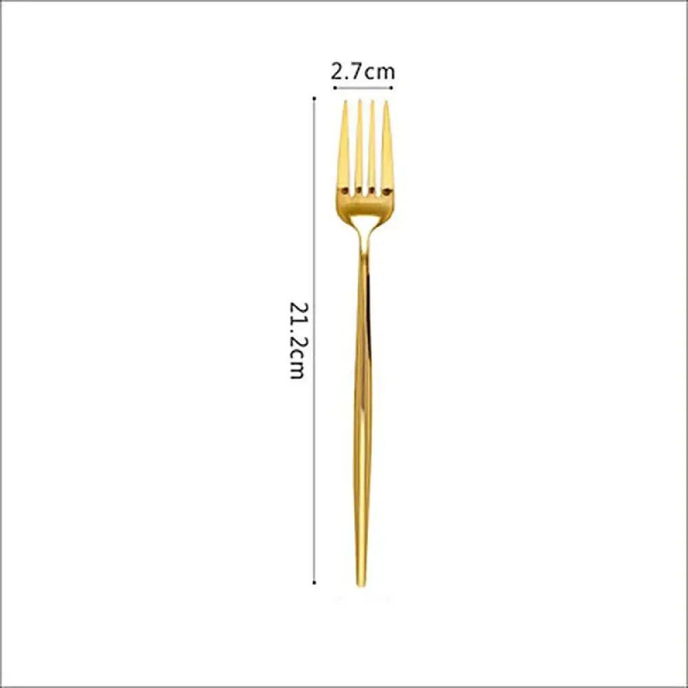 A sleek 21.2cm gold-colored fork from the luxury gold 304 stainless steel cutlery set for elegant dining use