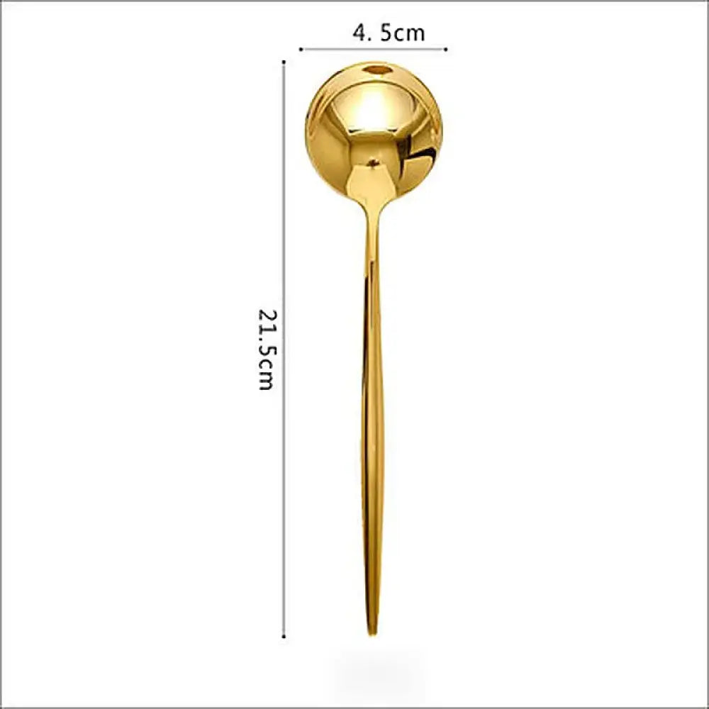 A sleek 21.5cm gold 304 stainless steel spoon with polished finish and slender handle from luxury cutlery set