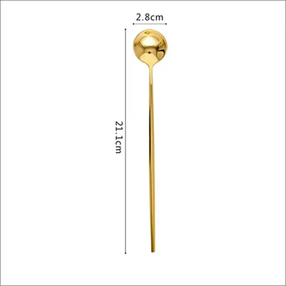 A sleek 21.1cm gold stainless steel spoon with a polished spherical bowl from the luxury gold 304 cutlery set