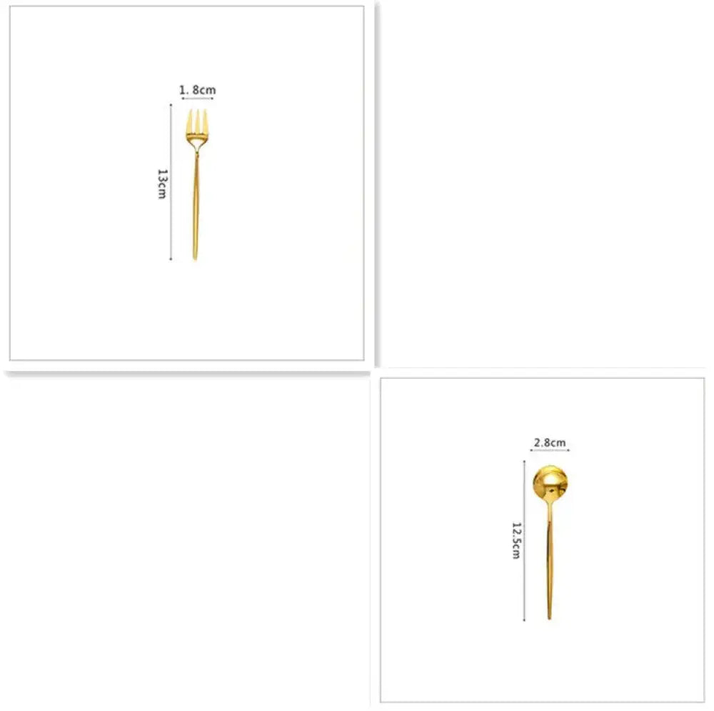 Luxury gold 304 stainless steel cutlery set slender fork with sleek metallic finish and three tines