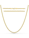 18k gold plated 3mm stainless steel rope chain necklace in gold with a secure clasp shown from the back side