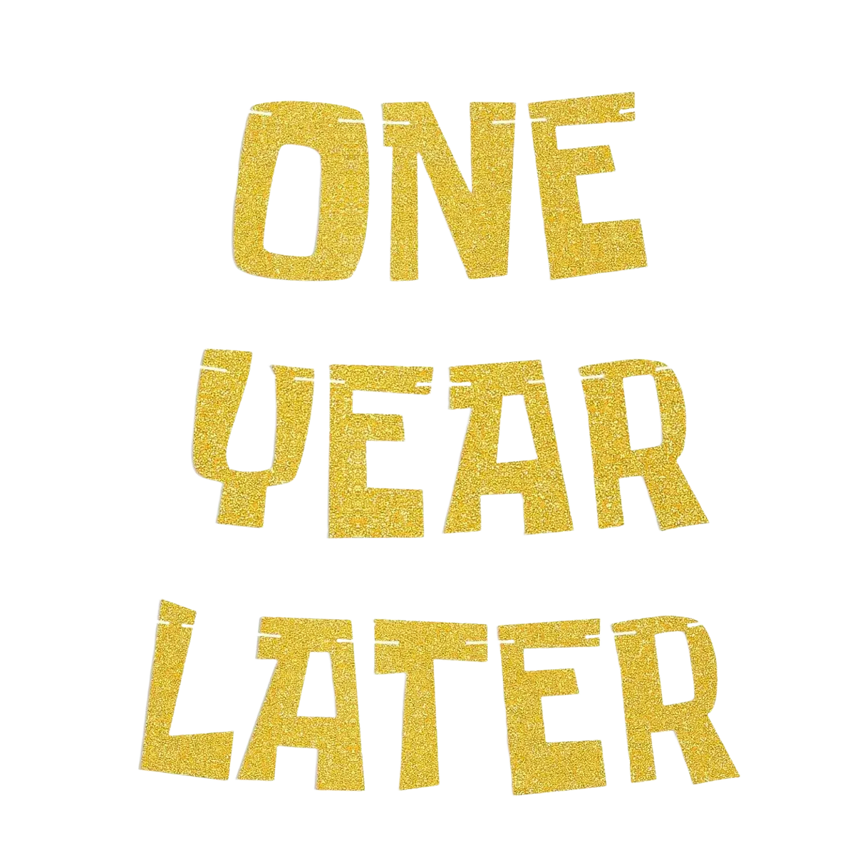 Glittery gold sea animal first birthday banner with bold one year later text for undersea decor celebration