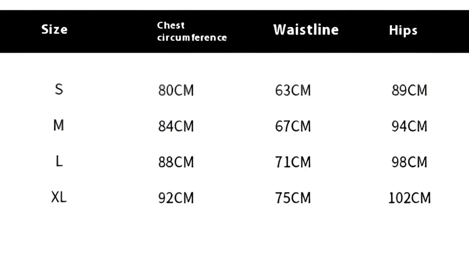 Size chart for gold sequin evening gown with dramatic satin puff sleeves showing measurements in centimeters from S to XL