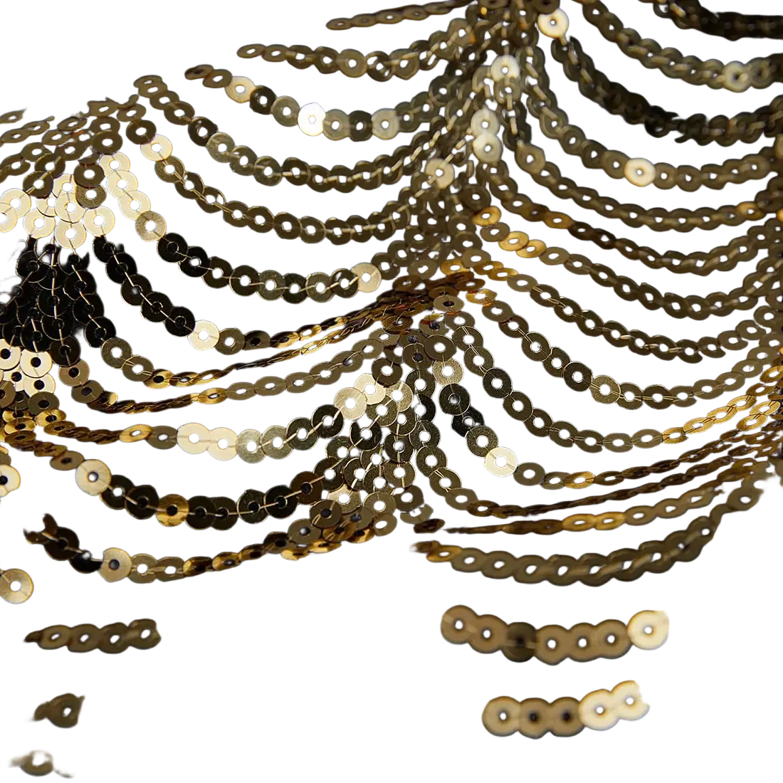 Black satin blazer for men featuring gold sequin sleeve with cascading rows of sequins on fabric