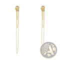 Gold skull tassel earrings with dangling chains and zircon accents featuring a small gemstone on the forehead