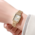 Gold square quartz watch luxury ladies stainless steel with gold-toned rectangular case white dial and mesh bracelet