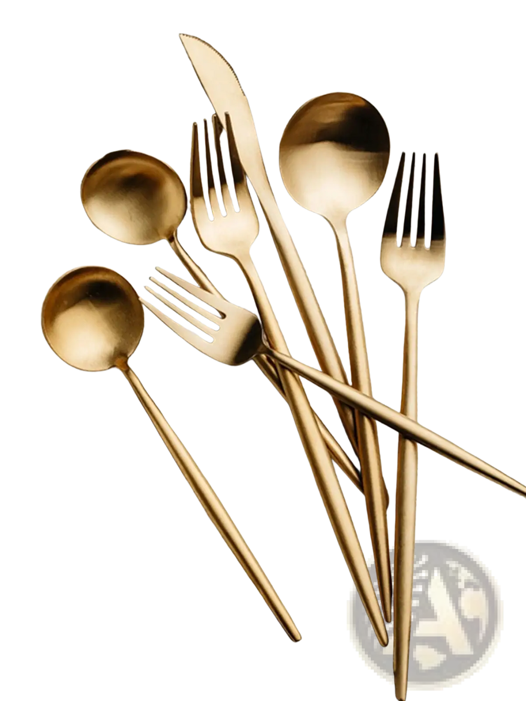 Set of elegant gold-toned stainless steel 24-piece cutlery with sleek modern design for stylish dining