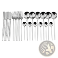 Gold stainless steel cutlery 24pc pink two-tone set with shiny polished finish and sleek modern design