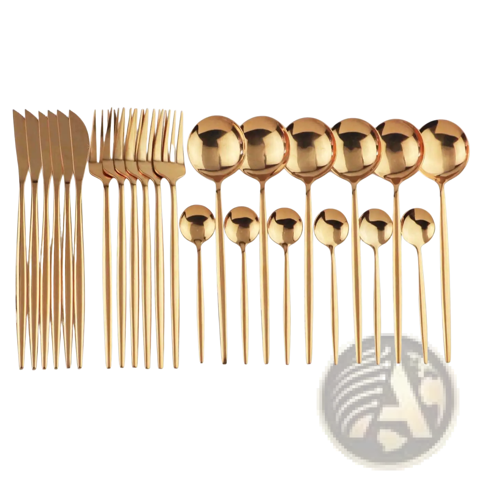 Gold stainless steel cutlery 24pc pink two-tone set with sleek modern golden stainless steel design