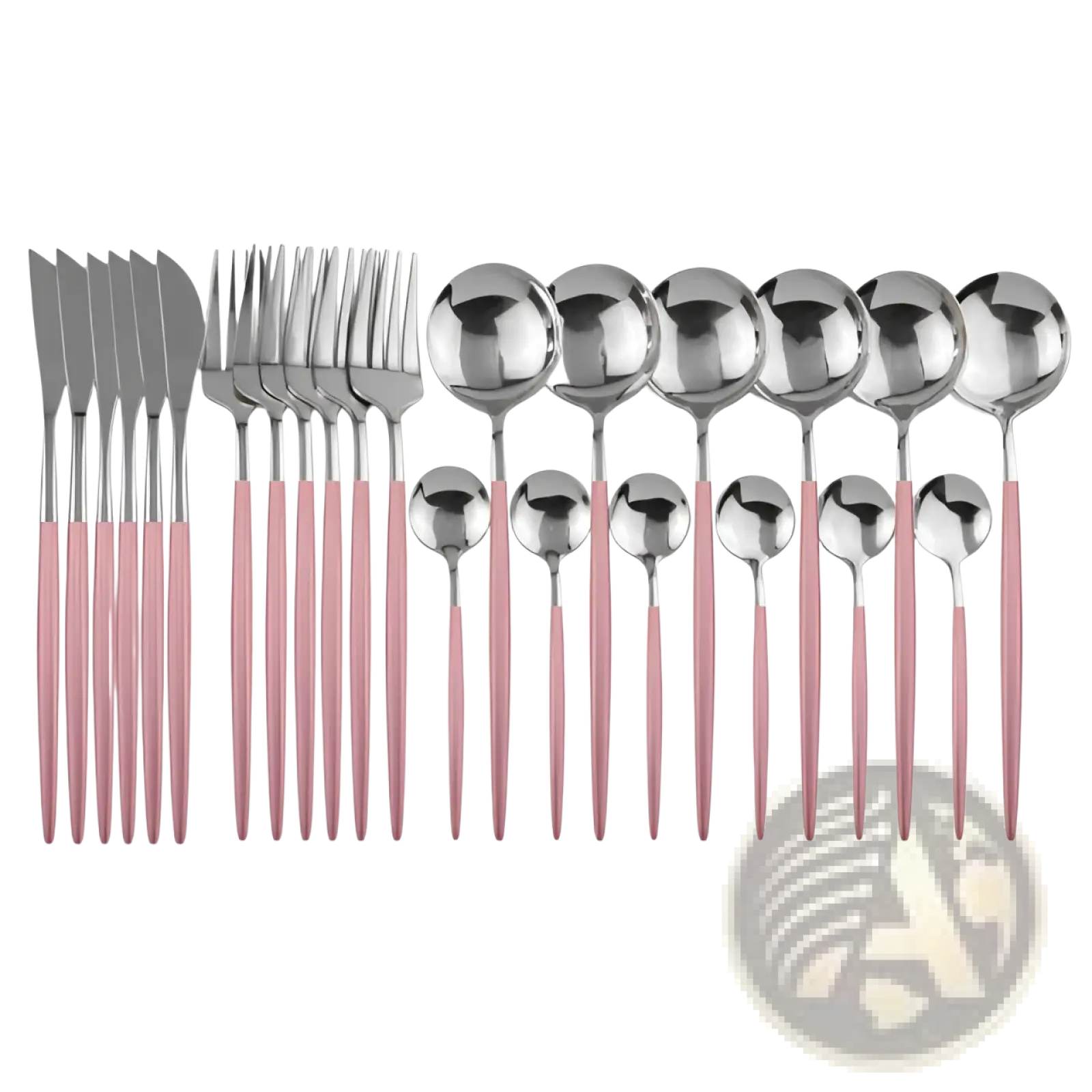 Set of 24-piece gold stainless steel cutlery with pink two-tone handles for elegant table settings