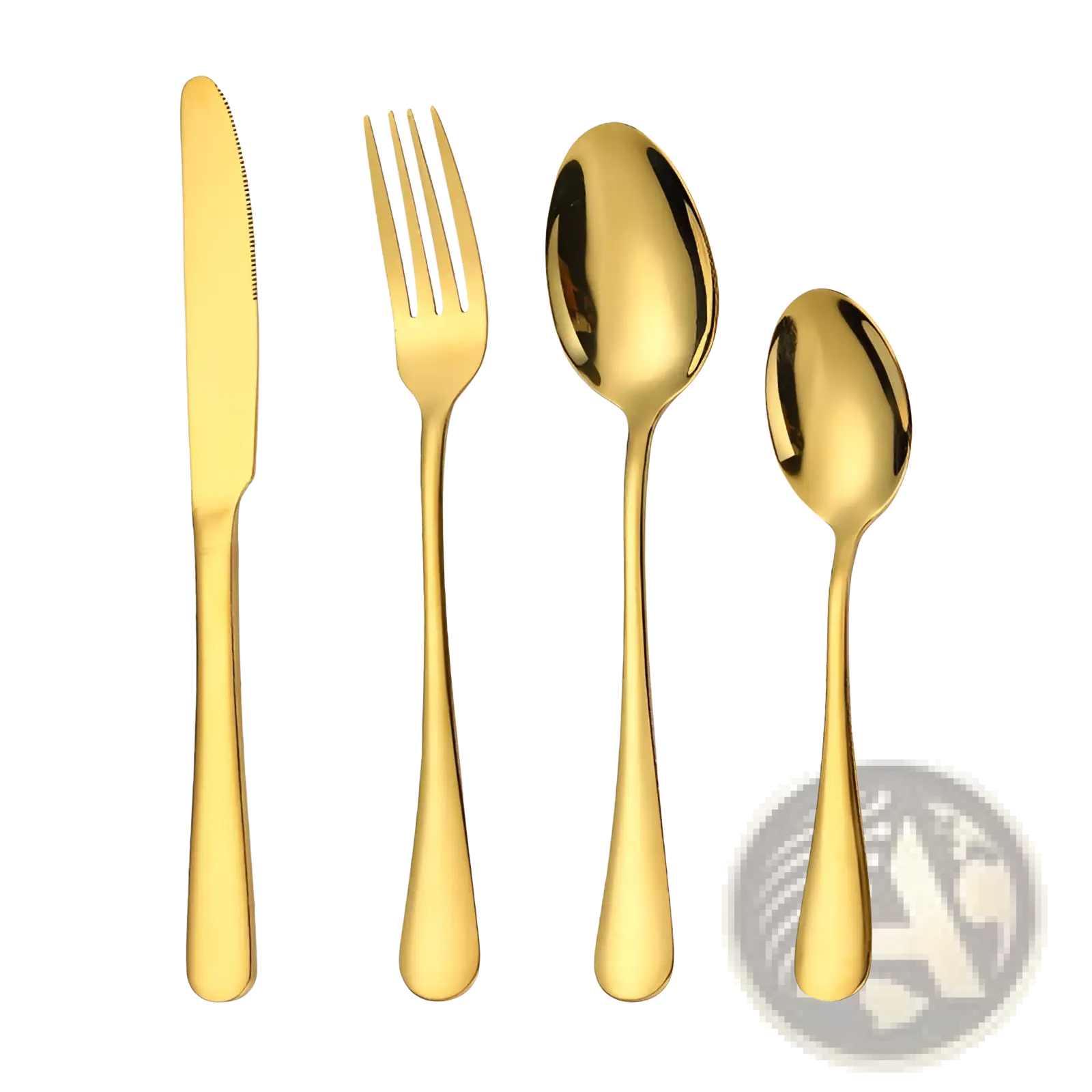 Gold stainless steel cutlery set 24 piece tableware with sleek modern design and polished golden surfaces