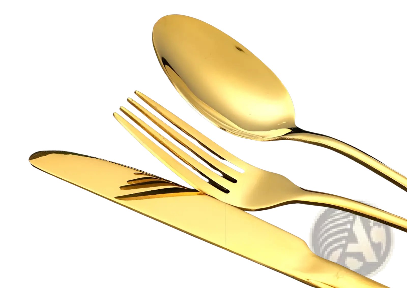 Gold stainless steel cutlery set 24 piece tableware with sleek modern design and polished gold surfaces