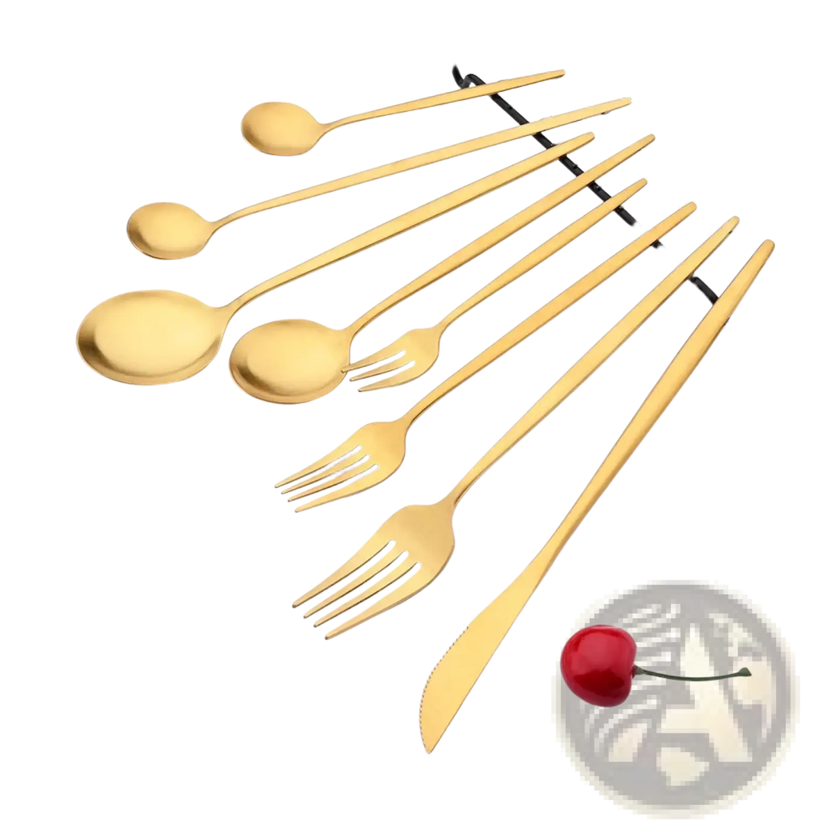 Set of elegant gold stainless steel cutlery with sleek modern design perfect for formal dining settings