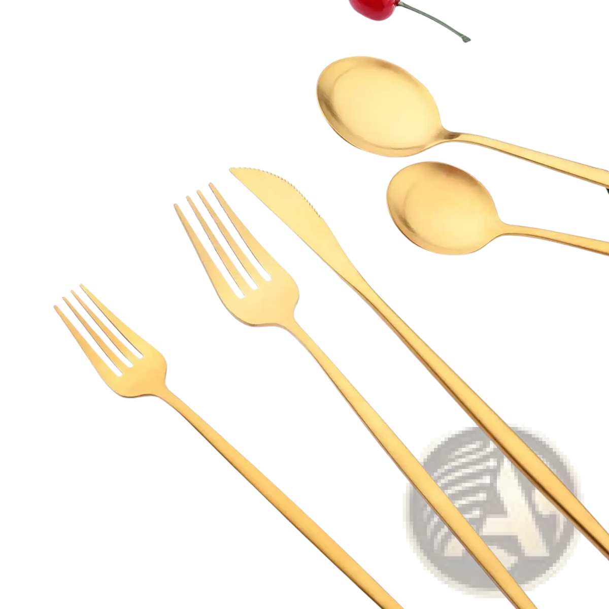 Gold stainless steel cutlery set with gold finish and sleek modern design for elegant dining use