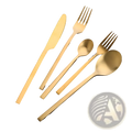 Gold stainless steel cutlery set with sleek modern design and matte gold finish for elegant dining use