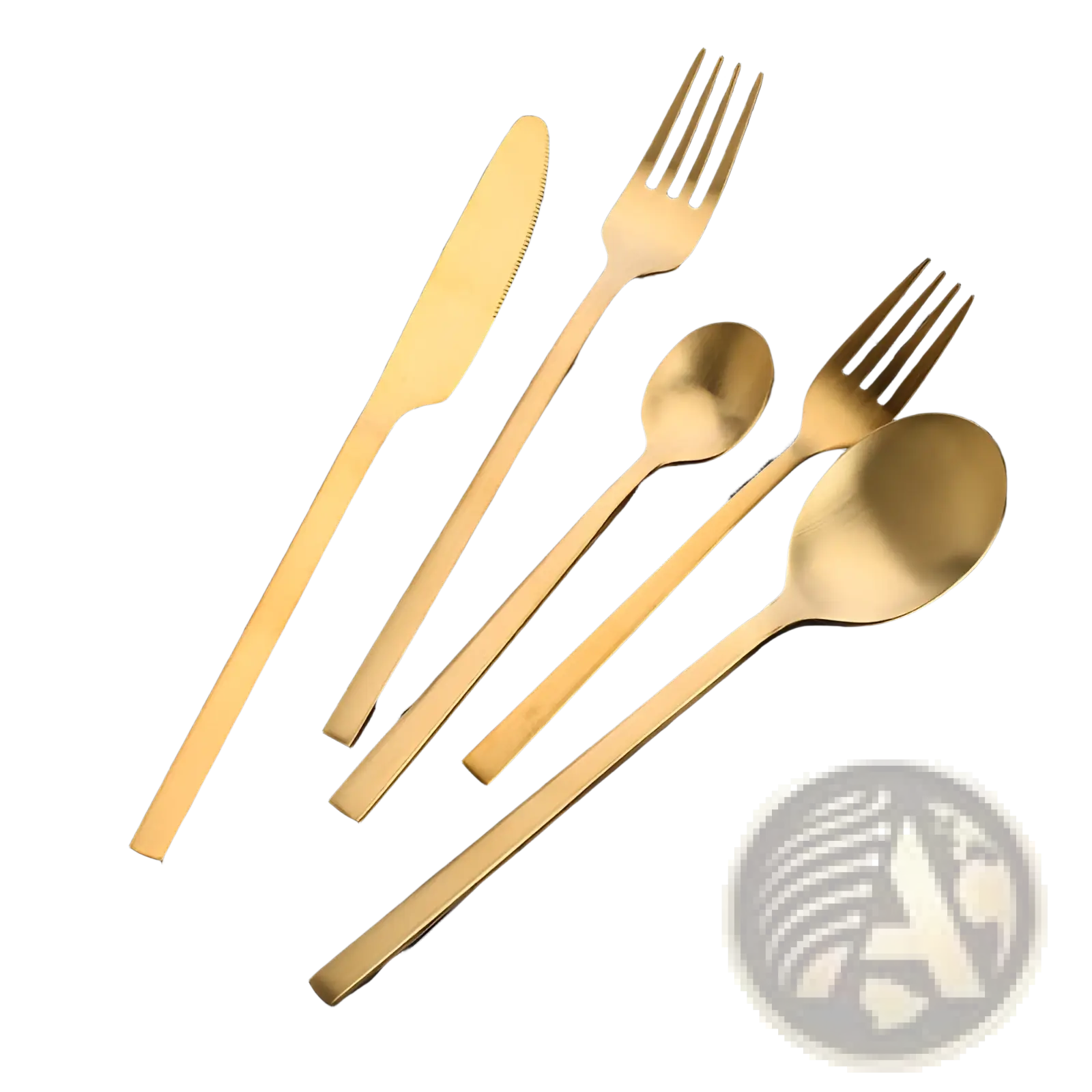 Gold stainless steel cutlery set with matte finish featuring sleek modern design and gold finish