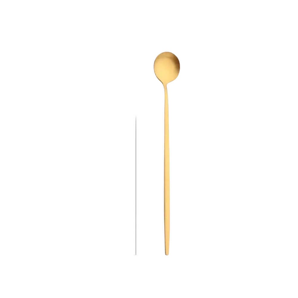 A sleek 20cm long gold stainless steel spoon with a minimalist design and smooth metallic finish