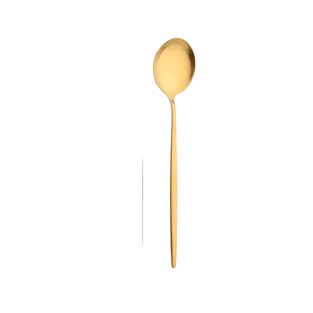 A sleek 21cm gold stainless steel spoon with minimalist design and smooth metallic finish from cutlery set