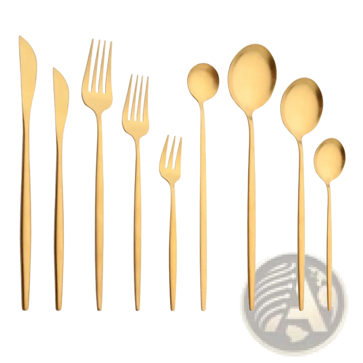 Gold stainless steel cutlery set featuring gold-toned stainless steel with a sleek modern design