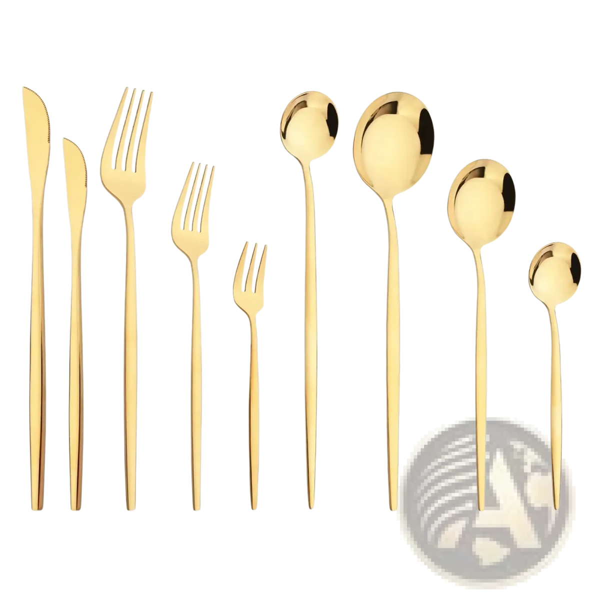 Gold stainless steel flatware cutlery set featuring sleek modern design with durable golden finish for elegant dining