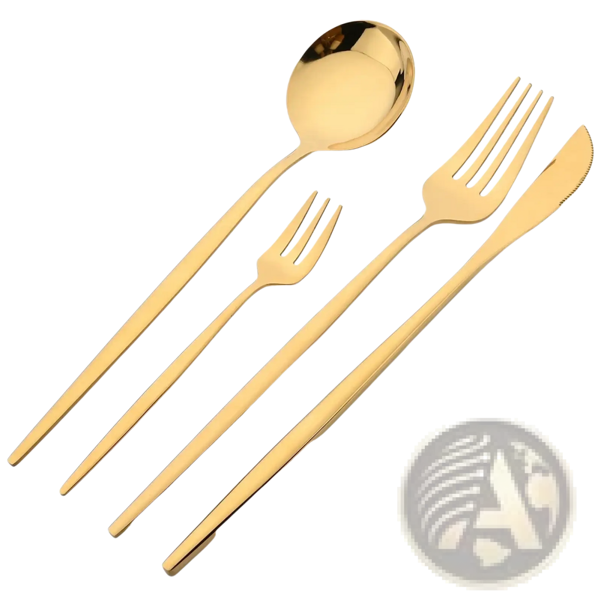 Gold stainless steel flatware cutlery set with sleek modern design and durable golden finish for elegant dining use
