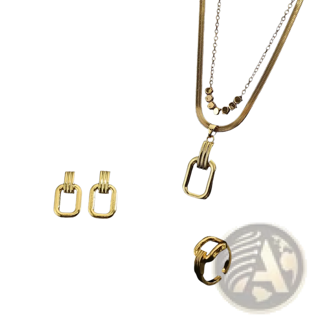 Gold stainless steel rectangular link earrings with a sleek modern design in a gold-toned finish for women