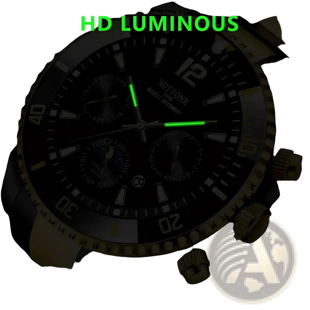 Gold stainless steel quartz sport watch with gold-tone chronograph case black dial and luminous green hands