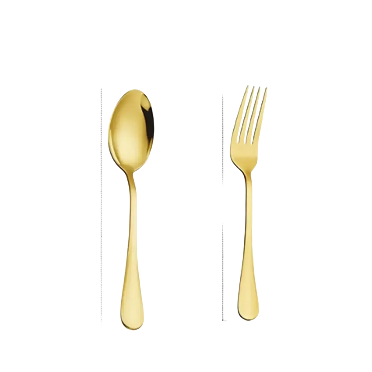 Gold stainless steel spoon and fork set with a sleek modern design in a gold-colored finish