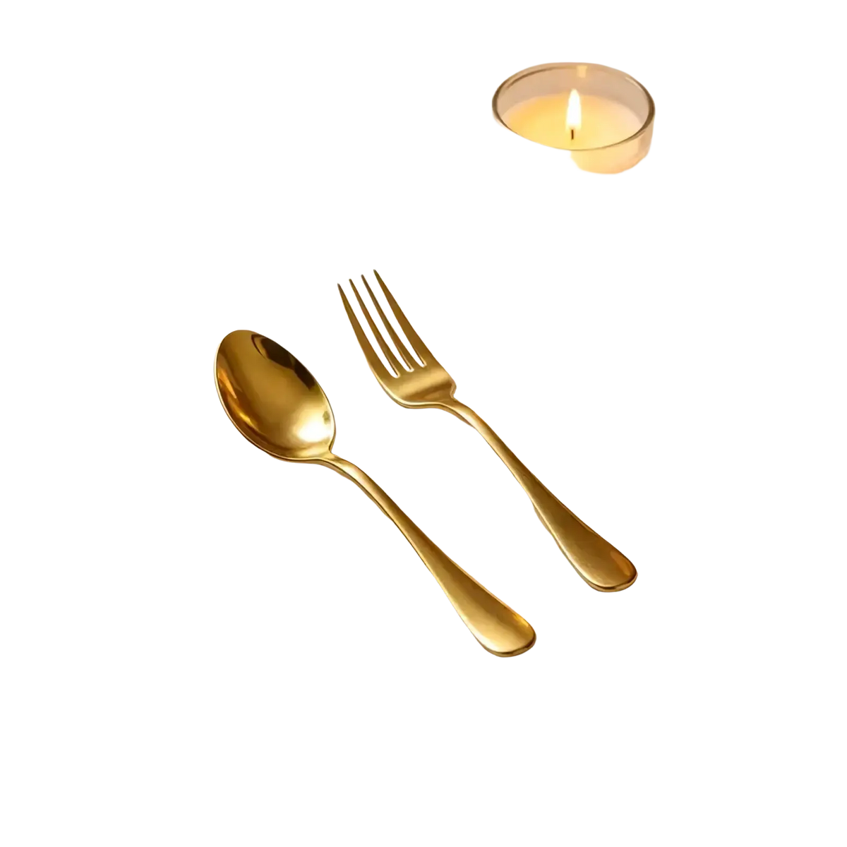Gold stainless steel spoon and fork set with sleek polished metallic finish for elegant dining use