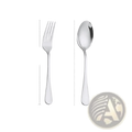 Shiny stainless steel fork and spoon set with sleek modern handles in gold stainless steel finish