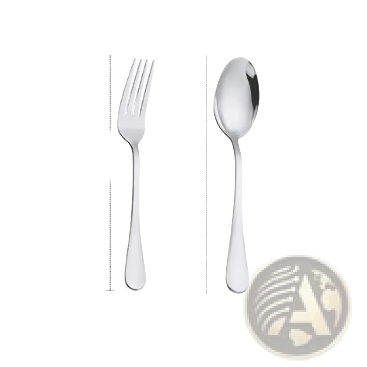 Shiny stainless steel fork and spoon set with sleek modern handles in gold stainless steel finish
