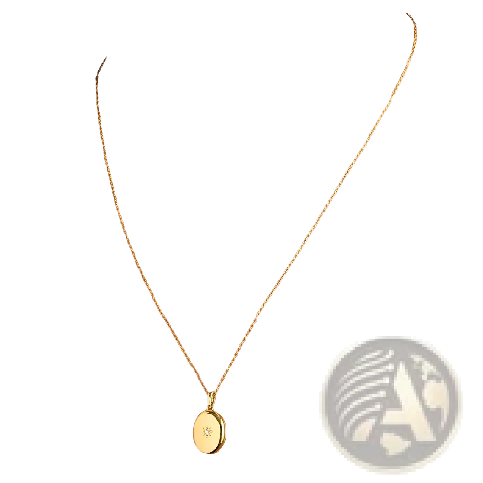 Gold starburst locket necklace gold-toned oval pendant with delicate chain and small diamond accent at center