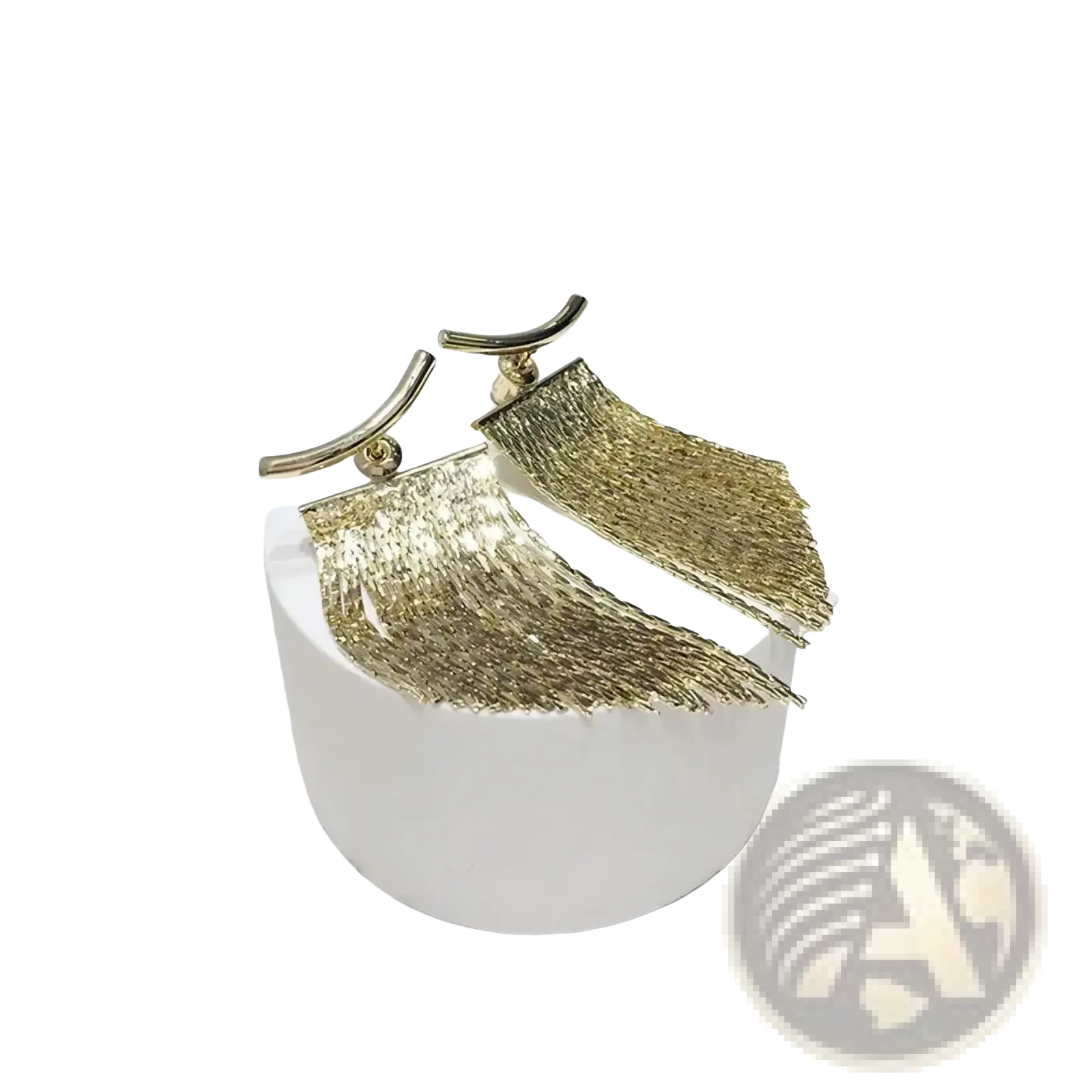Gold tassel fringe statement earrings with gold-colored metallic cascading tassels and sleek curved tops