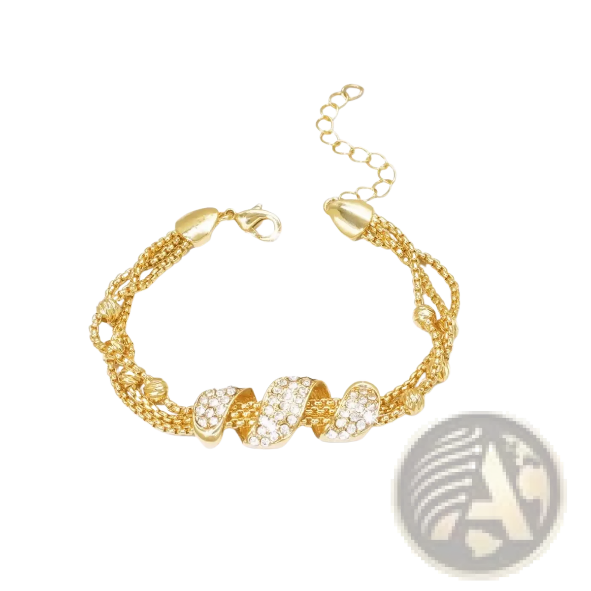 Gold-toned bracelet with multi-strand woven design and clear rhinestone accents from gold tassel jewelry set for women