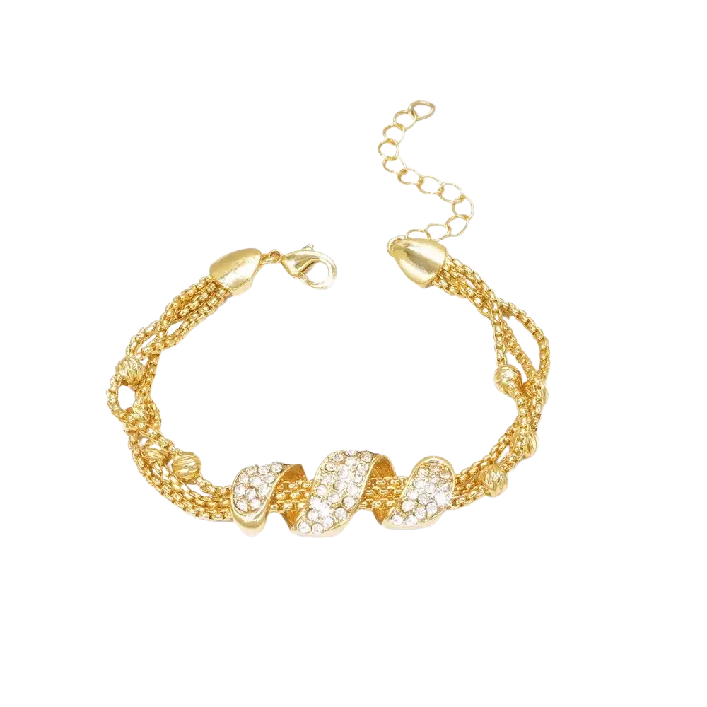 Gold-toned bracelet with multi-strand woven design and clear rhinestone accents from gold tassel jewelry set for women