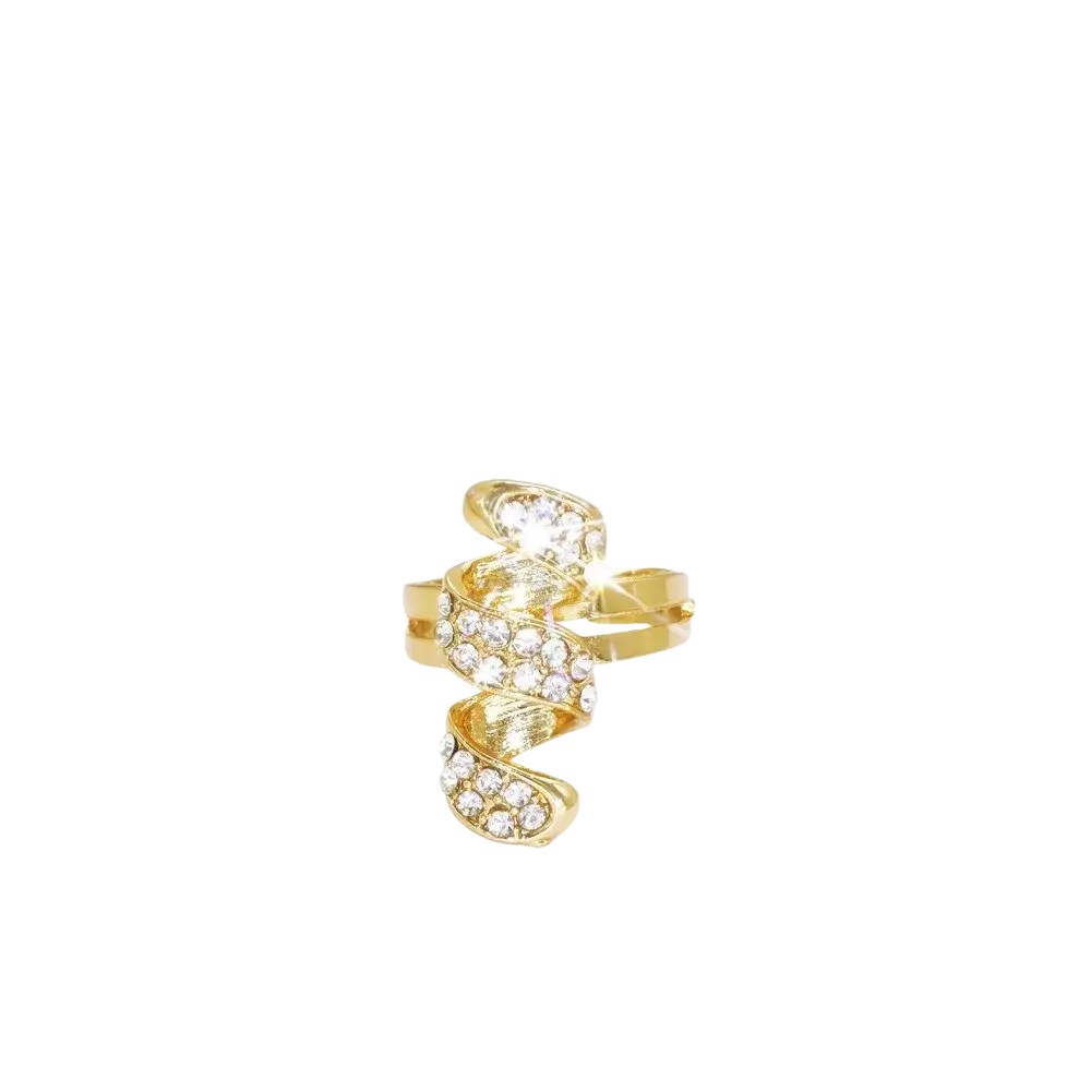 Gold-toned spiral ring with clear crystals from the gold tassel jewelry set for women