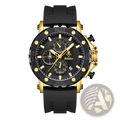 Black and gold gold tone sport chronograph watch with silicone rubber strap for active wear